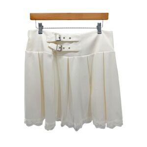 Scarlet‎ Darkness White Pleated Mini Skirt Double Buckle Lace Trim Womens XL